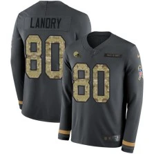 Limited Jarvis Landry Youth Black Jersey - #80 Football Cleveland Browns Salute to Service Therma Long Sleeve